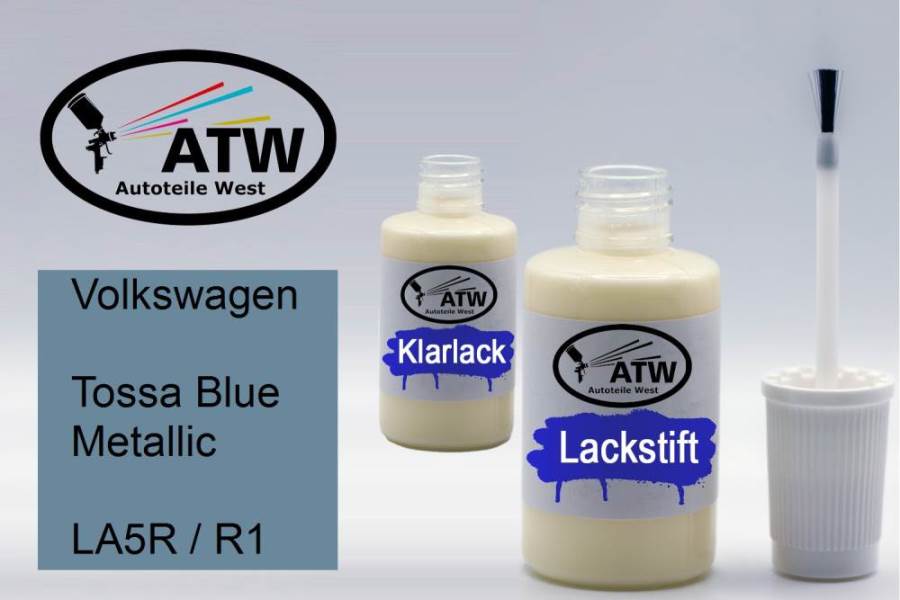 Volkswagen, Tossa Blue Metallic, LA5R / R1: 20ml Lackstift + 20ml Klarlack - Set, von ATW Autoteile West.